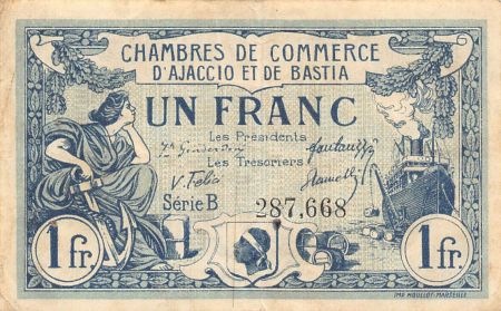 CHAMBRE DE COMMERCE  AJACCIO ET BASTIA - 1 FRANC 1917 / 1918