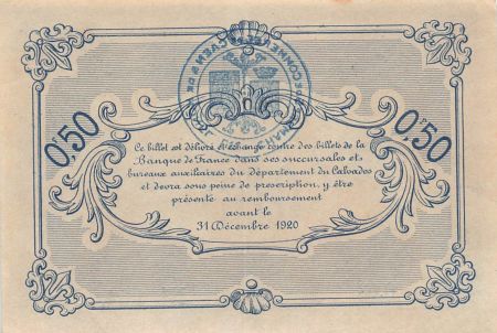 CHAMBRE DE COMMERCE  CAEN ET HONFLEUR - 50 CENTIMES 1920