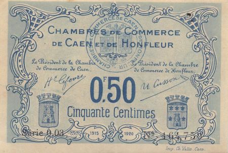CHAMBRE DE COMMERCE  CAEN ET HONFLEUR - 50 CENTIMES 1920
