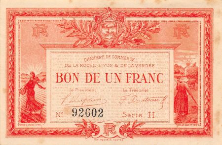 CHAMBRE DE COMMERCE  LA ROCHE SUR YON - 1 FRANC 1915