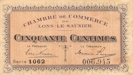 CHAMBRE DE COMMERCE  LONS-LE-SAUNIER - 50 CENTIMES 1920
