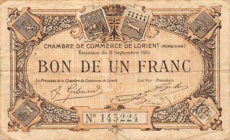 CHAMBRE DE COMMERCE  LORIENT - 1 FRANC 1915