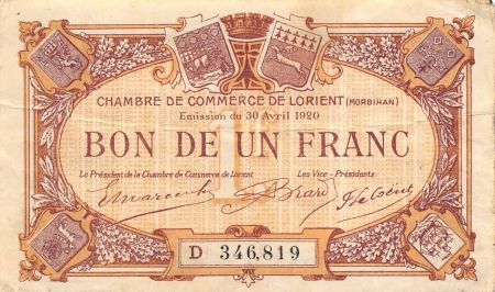 CHAMBRE DE COMMERCE  LORIENT - 1 FRANC 1920
