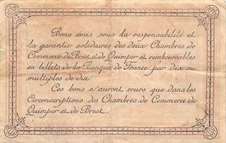 CHAMBRE DE COMMERCE  QUIMPER ET BREST - 2 FRANCS 1915