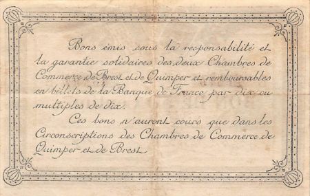 CHAMBRE DE COMMERCE  QUIMPER ET BREST - 50 CENTIMES 1915