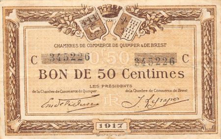 CHAMBRE DE COMMERCE  QUIMPER ET BREST - 50 CENTIMES 1915