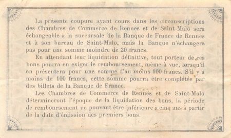 CHAMBRE DE COMMERCE  RENNES ET SAINT-MALO - 1 FRANC 1915