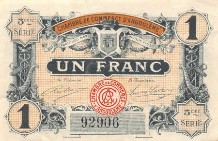 CHAMBRE DE COMMERCE D\'ANGOULEME - 1 FRANC 1917 - TTB