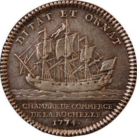 CHAMBRE DE COMMERCE DE LA ROCHELLE  LOUIS XVI  JETON ARGENT 1774