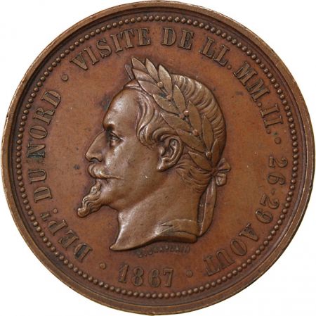 CHAMBRE DE COMMERCE DE LILLE  NAPOLEON III - MÉDAILLE CUIVRE 1867