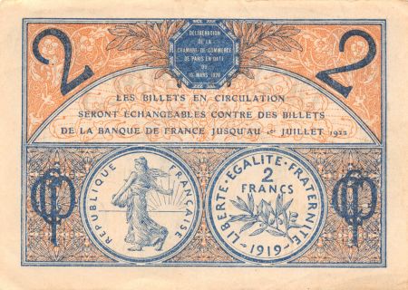 CHAMBRE DE COMMERCE DE PARIS - 2 FRANCS 10-03-1920