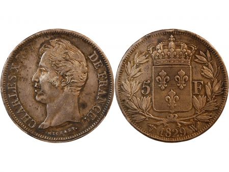CHARLES X - 5 FRANCS ARGENT 1829 W LILLE 2e Type\ \ 