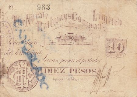 Chili 10 Pesos 1891 - The Nitrate Railways Company Limited