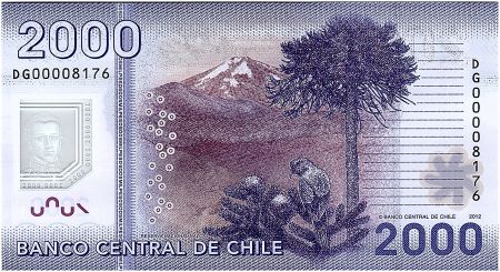 Chili 2000 Pesos Manuel Rodriguez - Réserve de Nalcas - 2012 Polymer - Neuf -P.162b