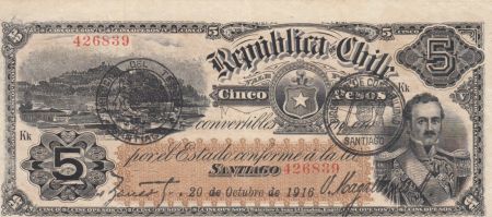 Chili 5 Pesos 1916 - P.18b - TTB+