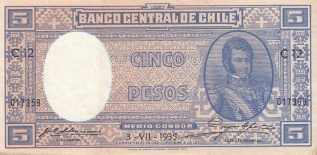 Chili 5 Pesos 1935 - Bernard O\'Higgins