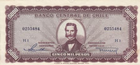 Chili 5000 Pesos -  Manuel A Tocornal-  1947-1959 Série H.1 - P.117 - SUP