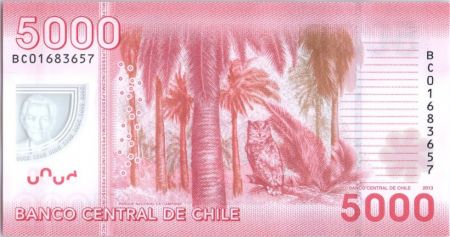 Chili 5000 Pesos Gabriela Mistral - Prix Nobel 1945 - 2013