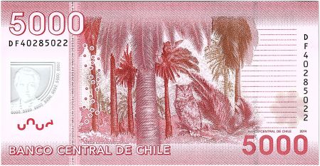 Chili 5000 Pesos Gabriela Mistral - Prix Nobel 1945 - 2014 - Neuf - P.163e