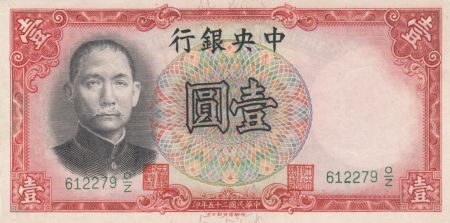 Chine 1 Yuan, Port. SYS - Arbres et Temple - 1936