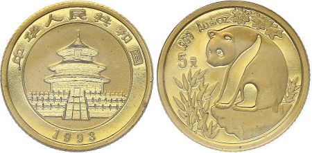 Chine 5 Yuan, Panda - 1/20 Once Or 1993 - KM.1215