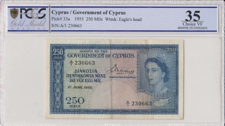 Chypre 250 Mils Elisabeth II - 1955 - PCGS VF35