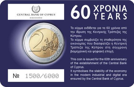 Chypre 60 ans de la Banque Centrale de Chypre - 2 Euros Commémo. BU 2023