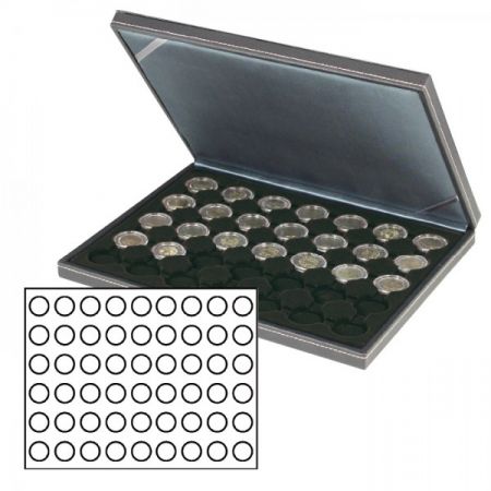 Coffret numismatique NERA M avec plateau noir à 54 alvéoles ronds pour monnaies de 2