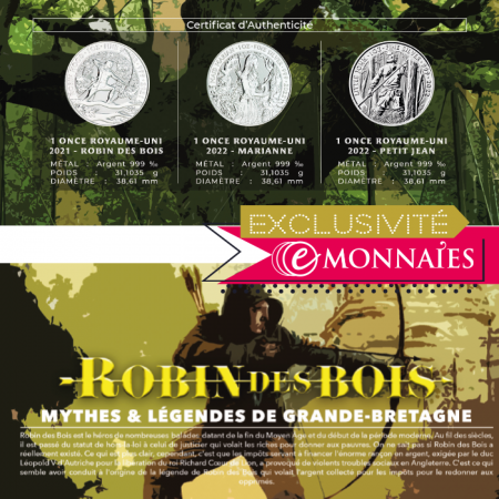Coffret ROBIN DES BOIS - comprenant 3 bullions 1 once - Exclusif Emmonaies