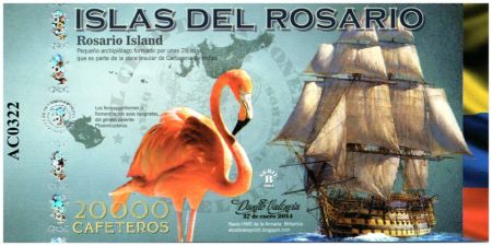 Colombie (Club de Medellin) 20000 Cafeteros, Islas del Rosario : Navire Flamand Rose - Corail - 2014