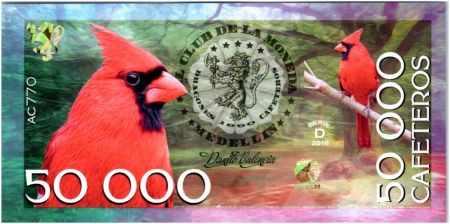 Colombie (Club de Medellin) 50000 Cafeteros, Colombia : Cardinalis Phoeniceus - 2016