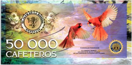 Colombie (Club de Medellin) 50000 Cafeteros, Colombia : Cardinalis Phoeniceus - 2016