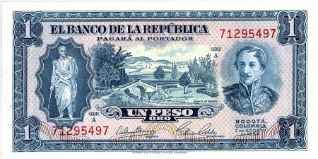 Colombie 1 Peso Oro, Gal Santander -1953