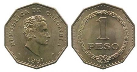 Colombie 1 Peso Simon Bolivar 1967