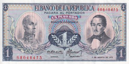 Colombie 1 Pesos de oro - Général Francisco de Paula Santander - Aigle - 1973 - P.404
