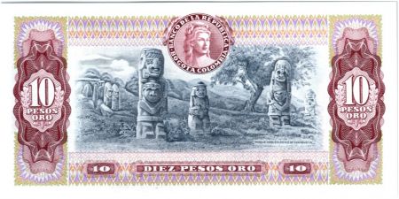 Colombie 10 Pesos de Oro de Oro, A. Narino, condor - Site archéologique 1980