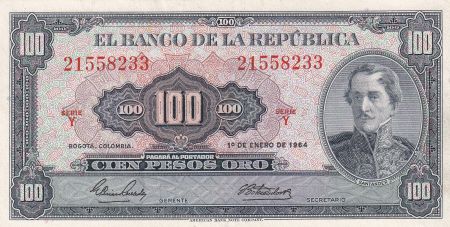 Colombie 100 Pesos Oro - Général Santander - 01-01-1964- Série Y