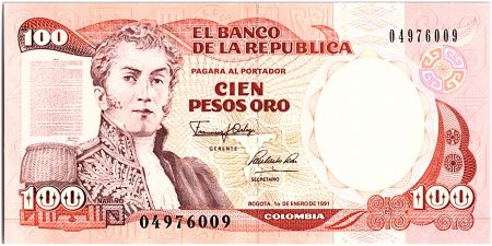 Colombie 100 Pesos Oro, Gal A Narino - 1991