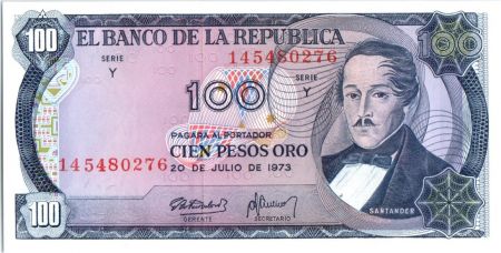 Colombie 100 Pesos oro, Santander - Capitol  -  1973 - Série Y