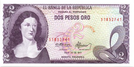 Colombie 2 Pesos Oro, Policarpa Salavariette - El Dorado 1977
