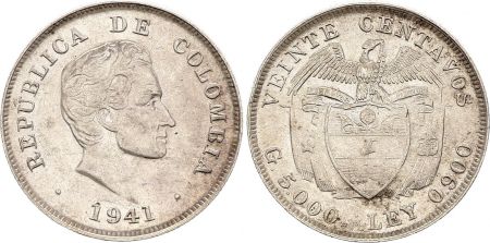 Colombie 20 Centavos Colombie Argent - Armoiries - 1941 SPL