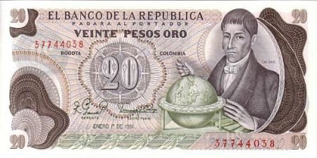 Colombie 20 Pesos Oro F. J. de Caldas, mapmonde - 1981