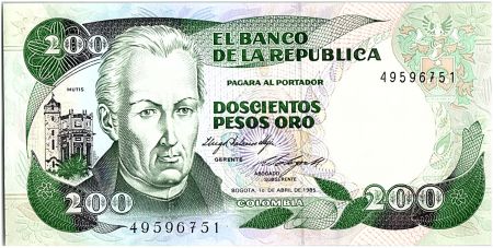 Colombie 200 Pesos oro, J. C. Mutis - Observatoire national - 1985