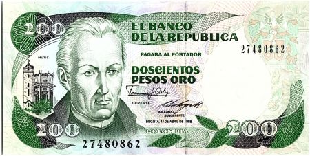 Colombie 200 Pesos oro, J. C. Mutis - Observatoire national - 1988