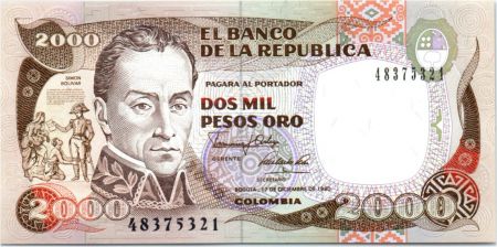 Colombie 2000 Pesos - Simon Bolivar - Paso del Páramo de Pisba - 1990