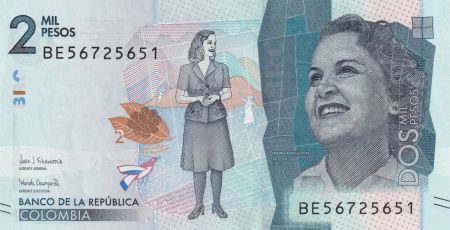 Colombie 2000 Pesos Débora Arango Perez - 2021 - Série BE