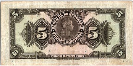 Colombie 5 Pesos Oro, Gal Cordoba - 1940 - TTB - P.386a