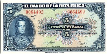 Colombie 5 Pesos Oro, Gal Cordoba - 1950- Neuf