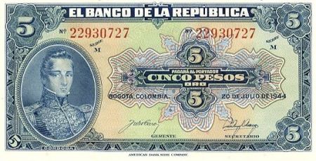 Colombie 5 Pesos oro oro, Gal Cordoba - 1944