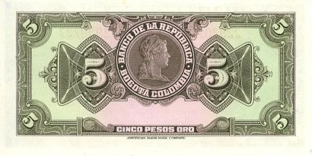 Colombie 5 Pesos oro oro, Gal Cordoba - 1944